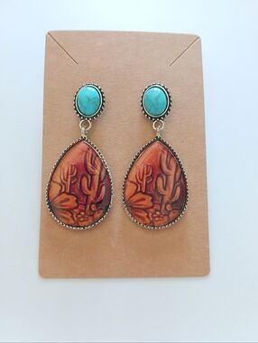 Fashion Jewelry Turquoise & Orange Teardrop Dangle Earrings